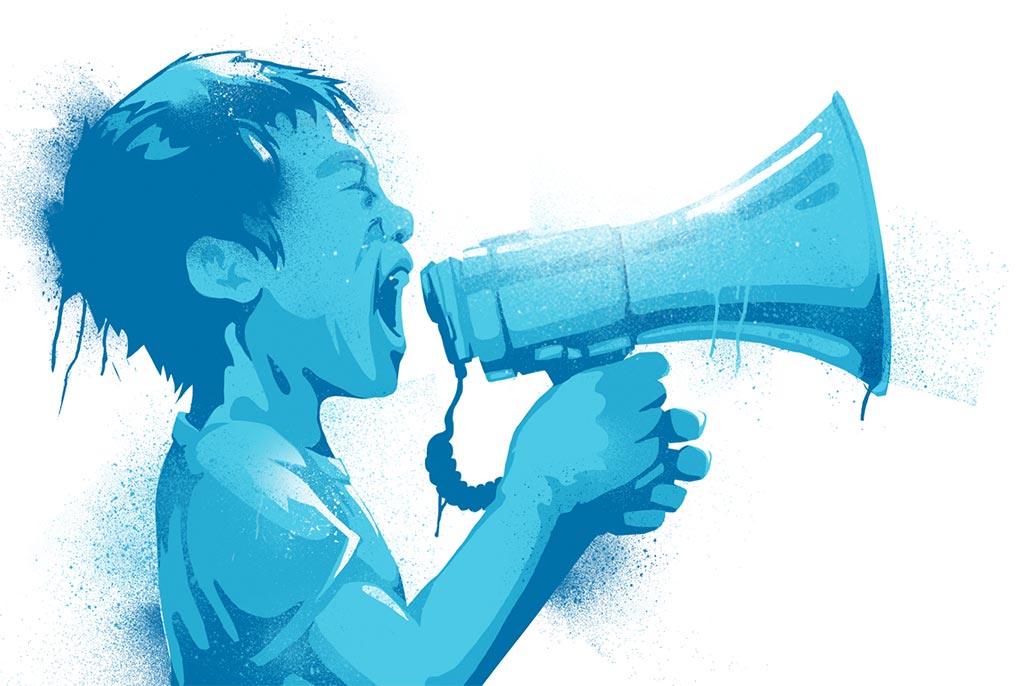 Illustration of a boy shouting in a megaphone