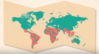 Image showing the vast spread of dengue on a world map, produced by Malaria Consortium.