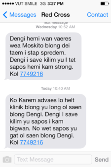 Example of the Red Cross sms dengue alert in vanuatu.