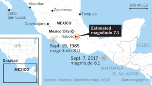 map showing the earthquake in Mexico during 2017. 