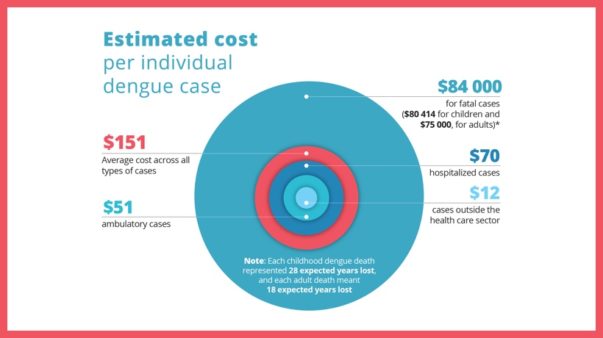 Chart showing the estimated cost of dengue fever to public health.