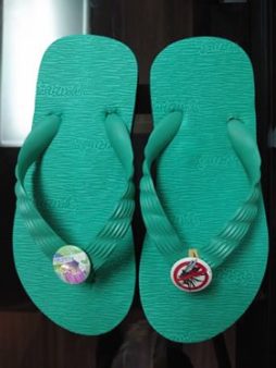 image of slippers in the Sandy Project serving as a reminder for dengue prevention.