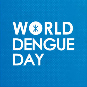 A blue square with text reading, 'World Dengue Day' to promote the online dengue petition raising dengue awareness